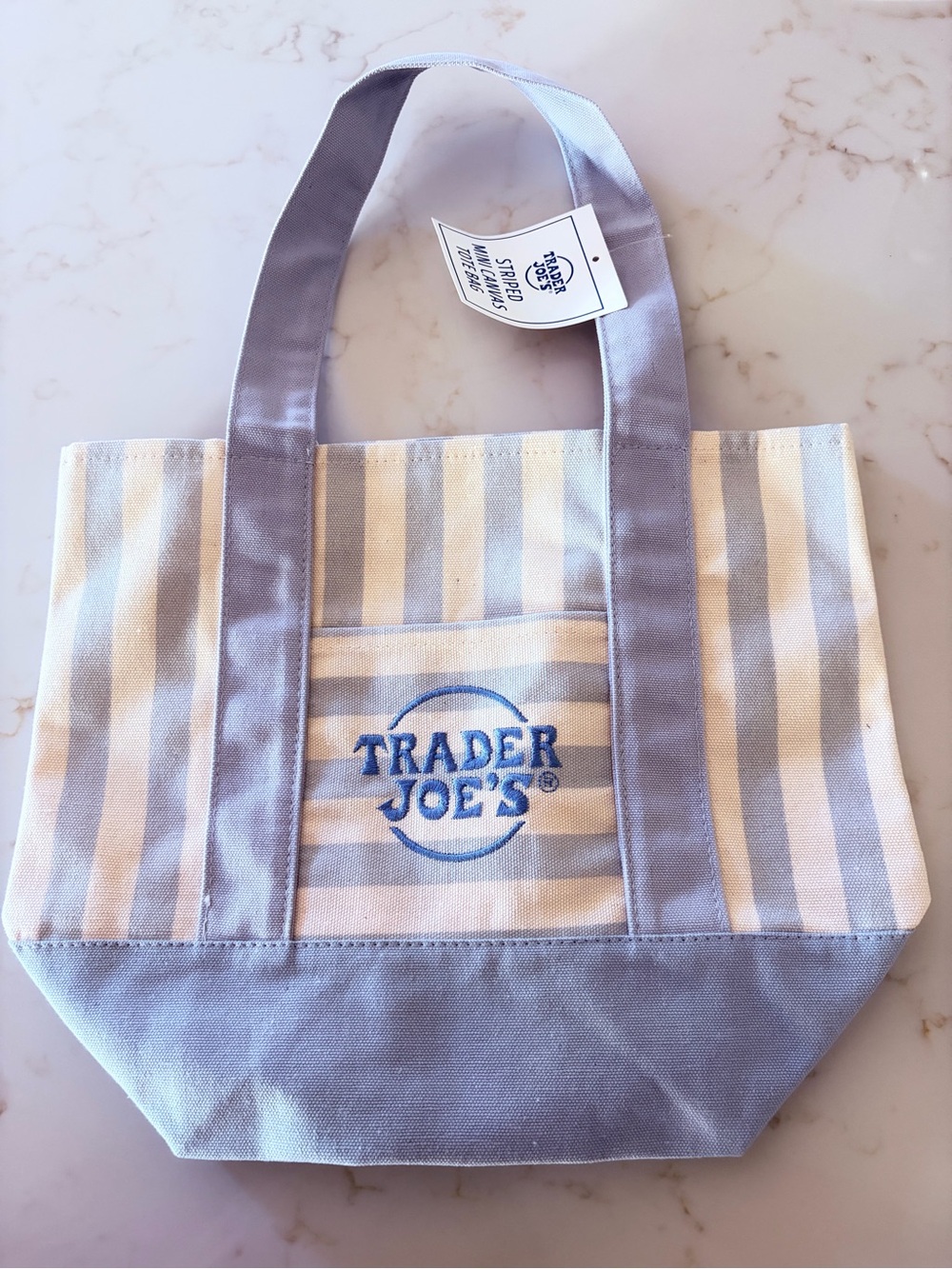Trader Joe's Pastel Stripe Mini Tote Bag Set - Blue, Peach, Pink, Mint - Picture 2 of 5
